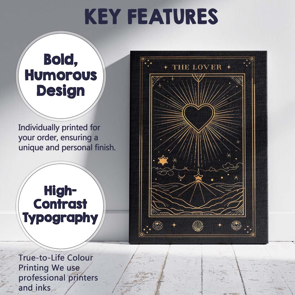 Mystical Lovers Tarot Heart Gold Line Art Canvas Wall Art Print Decor Picture Ready to Hang