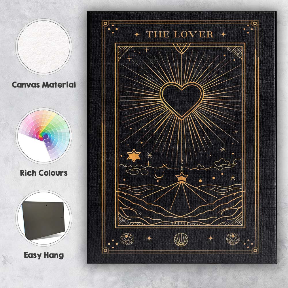 Mystical Lovers Tarot Heart Gold Line Art Canvas Wall Art Print Decor Picture Ready to Hang