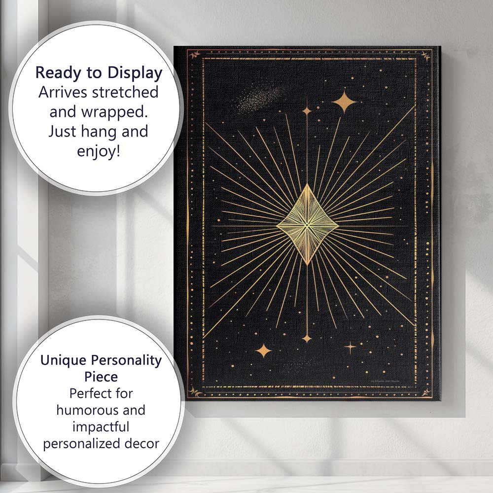Radiant Geometric Diamond Celestial Gold Line Art Canvas Wall Art Print Decor Picture Ready to Hang