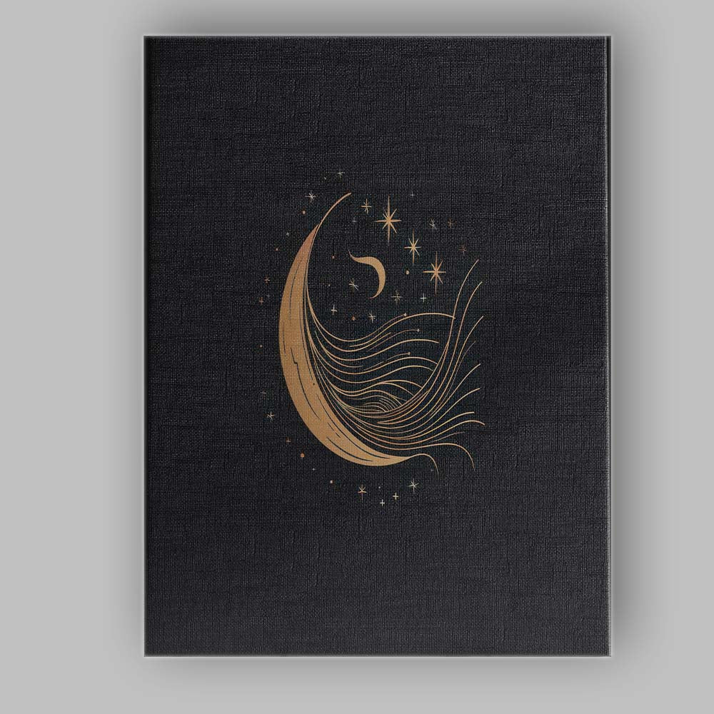 Celestial Crescent Moon Flowing Waves Gold Line Art Canvas Wall Art Print Decor Picture Ready to Hang