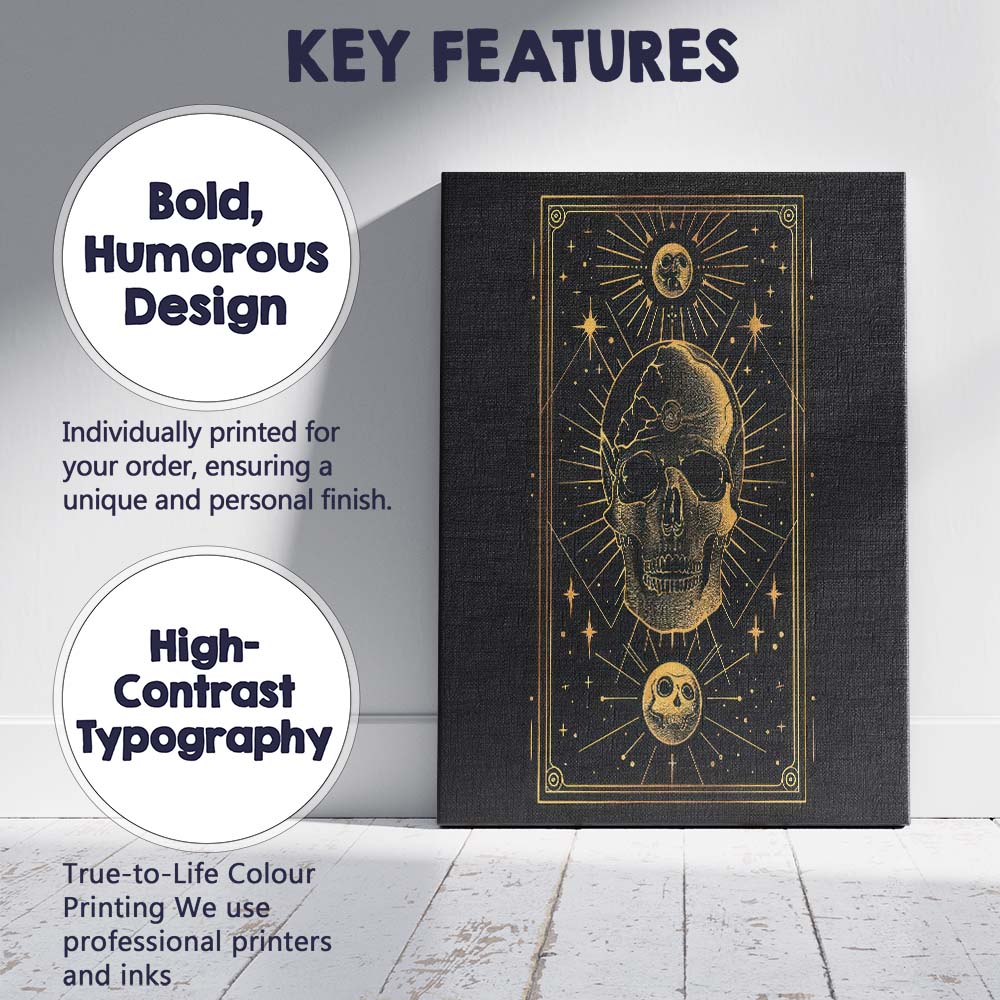 Mystical Celestial Skull Gold Line Art Canvas Wall Art Print Decor Picture Ready to Hang