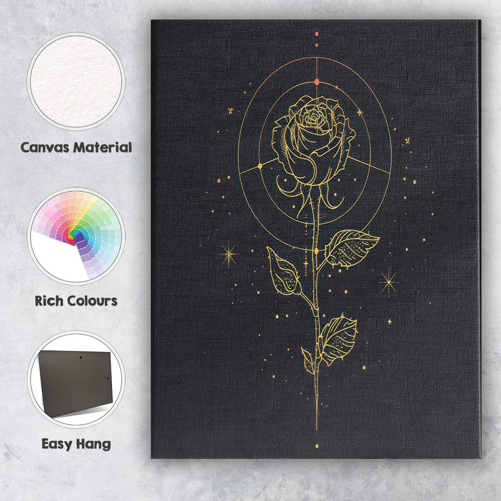 Mystical Gold Rose Botanical Line Art Canvas Wall Art Print Decor Picture Ready to Hang