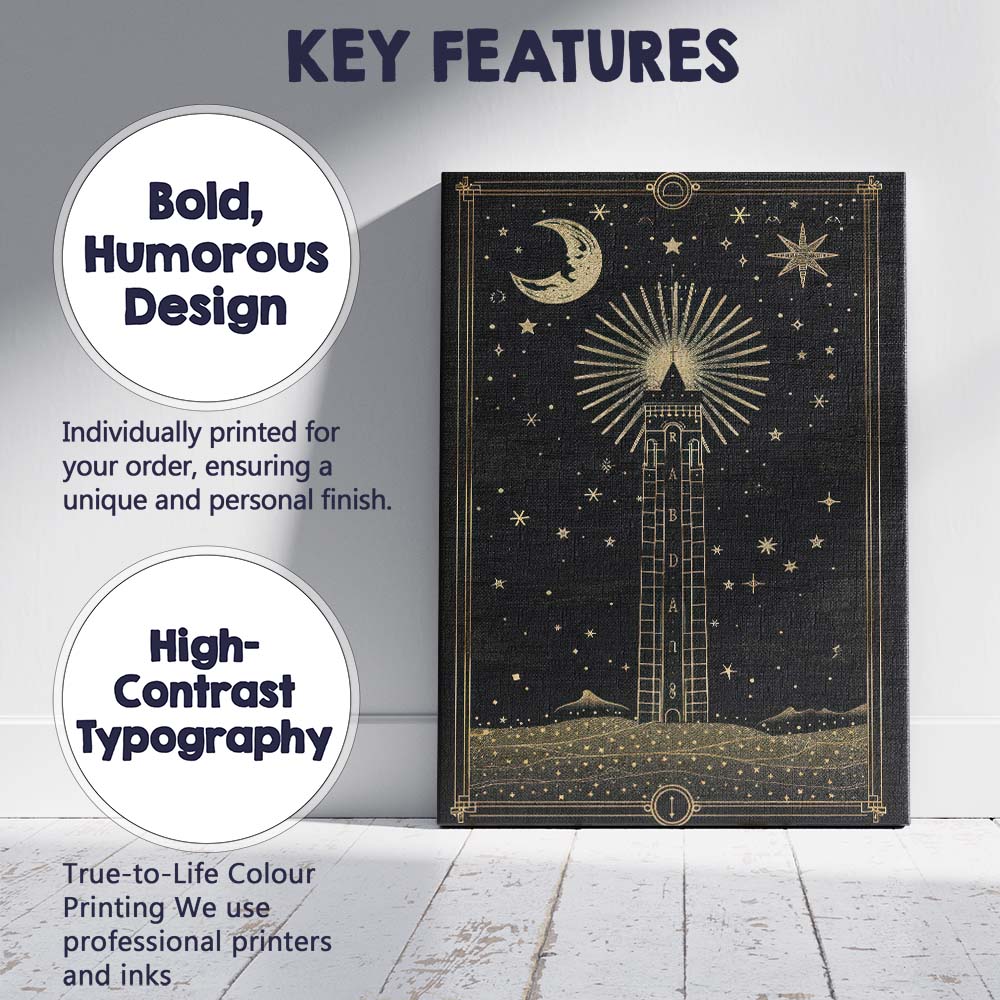 Celestial Moon Lighthouse Night Sky Gold Line Art Canvas Wall Art Print Decor Picture Ready to Hang