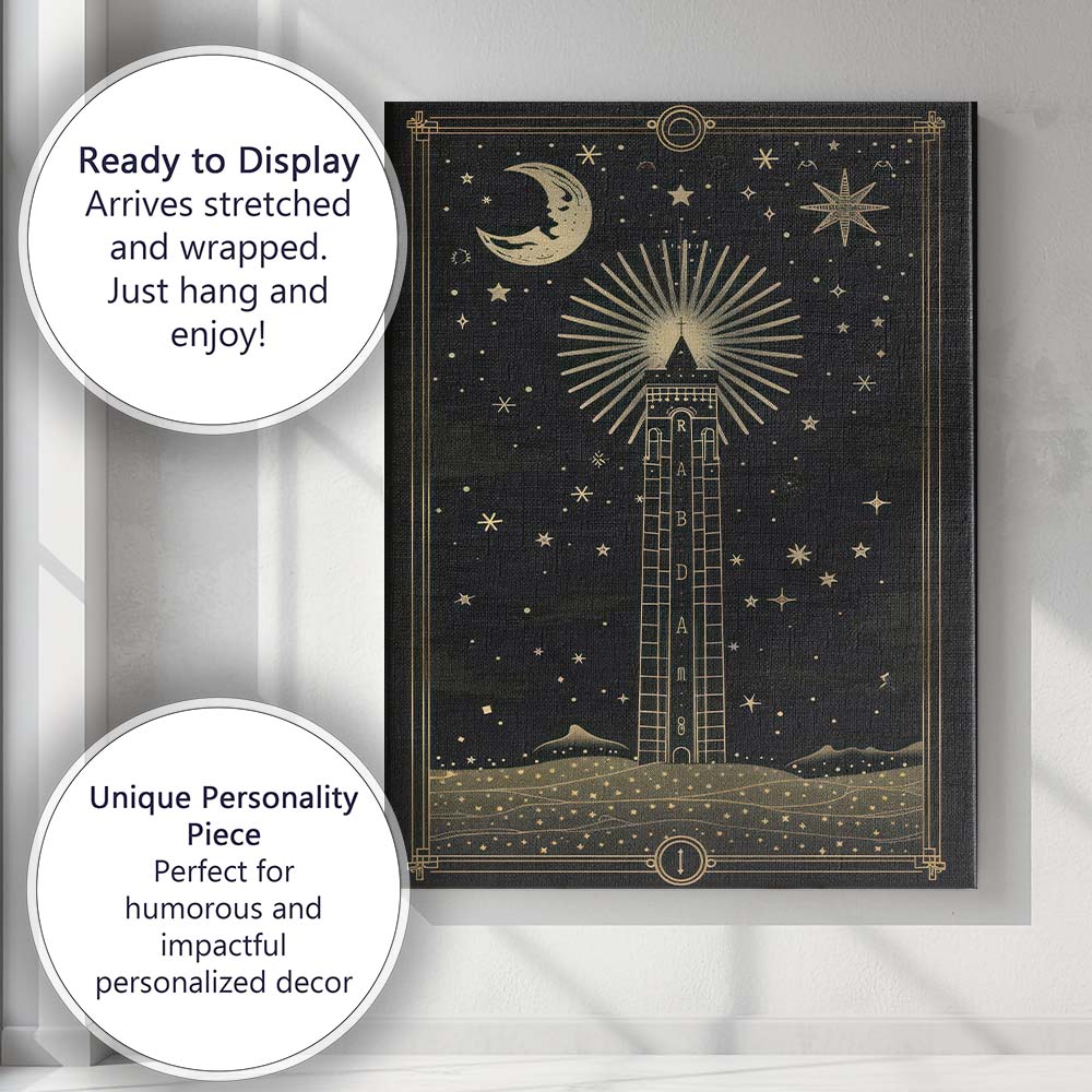 Celestial Moon Lighthouse Night Sky Gold Line Art Canvas Wall Art Print Decor Picture Ready to Hang