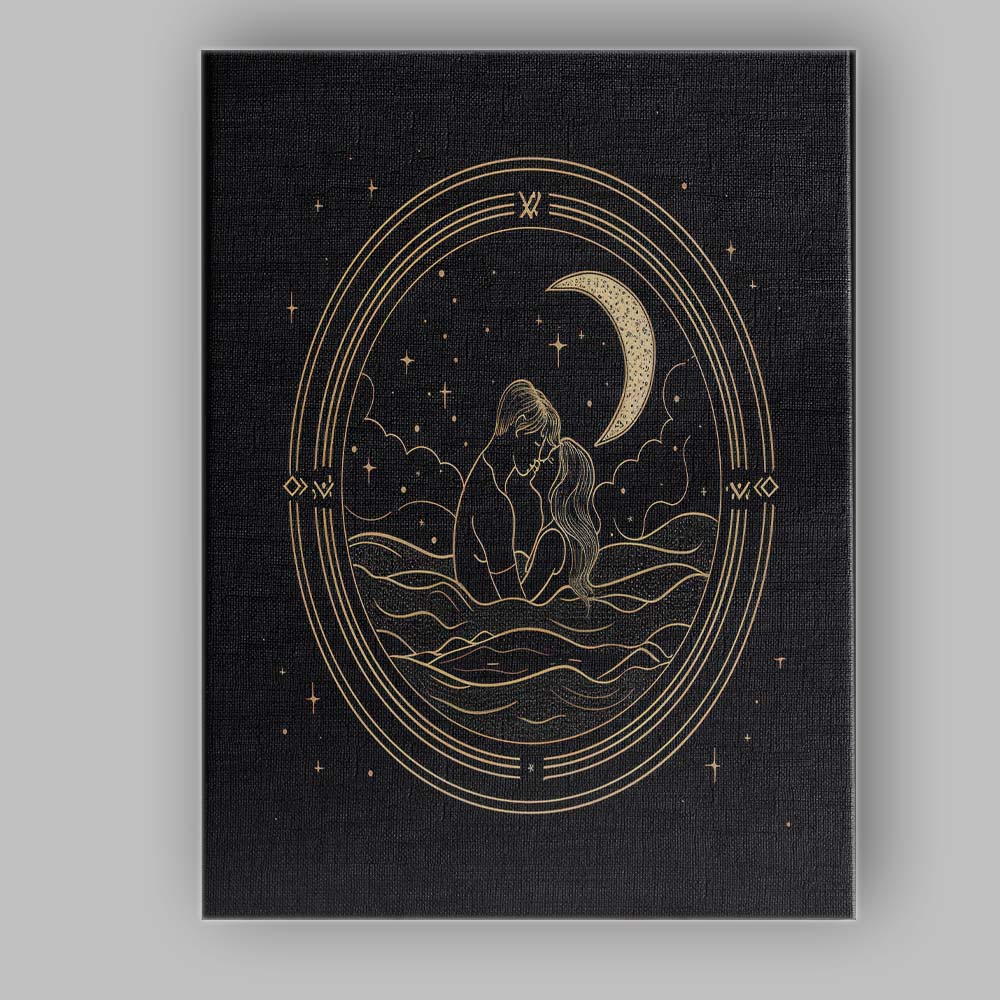 Romantic Couple Embrace Moonlit Night Line Art Canvas Wall Art Print Decor Picture Ready to Hang