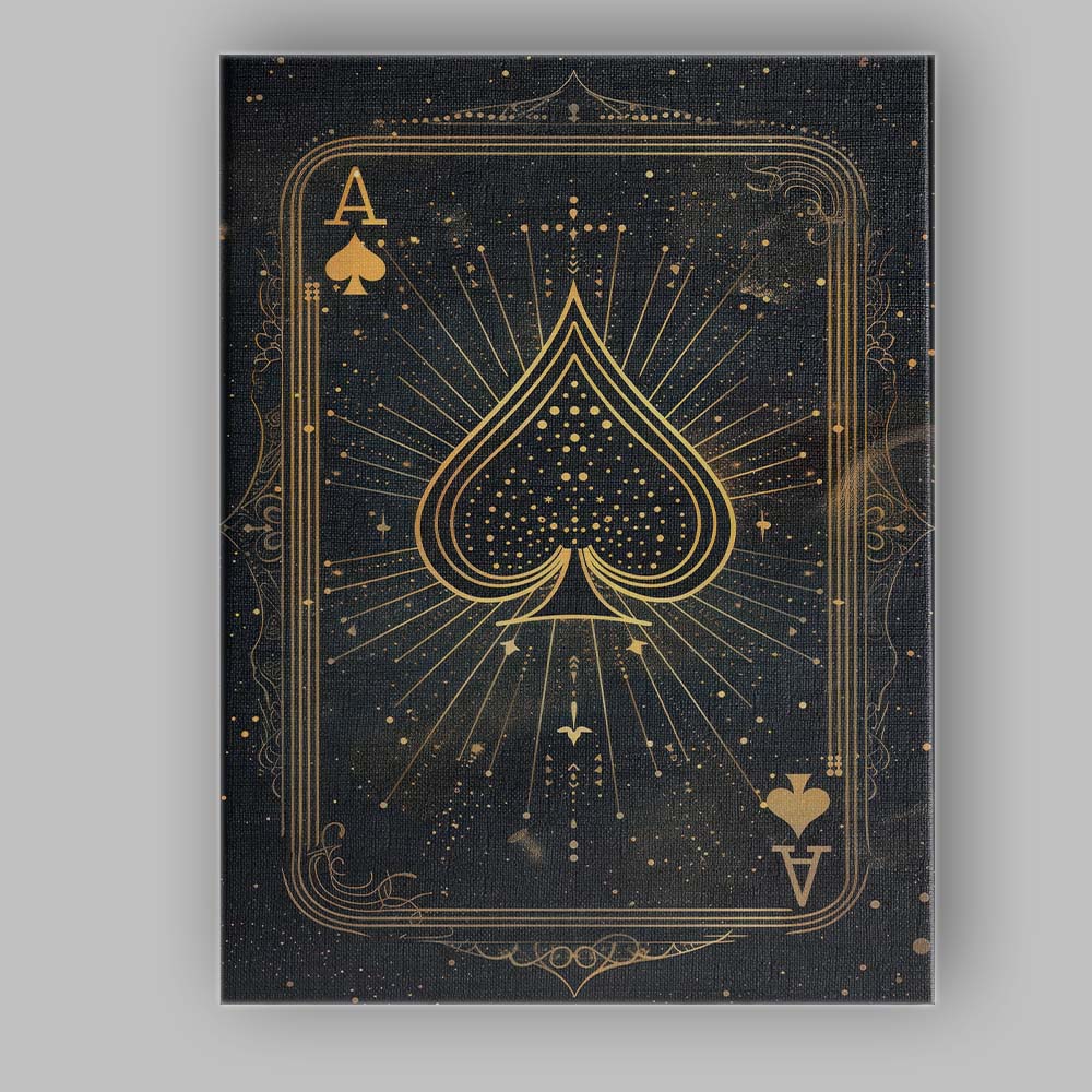 Mystical Ace of Spades Playing Card Gold Line Art Canvas Wall Art Print Decor Picture Ready to Hang
