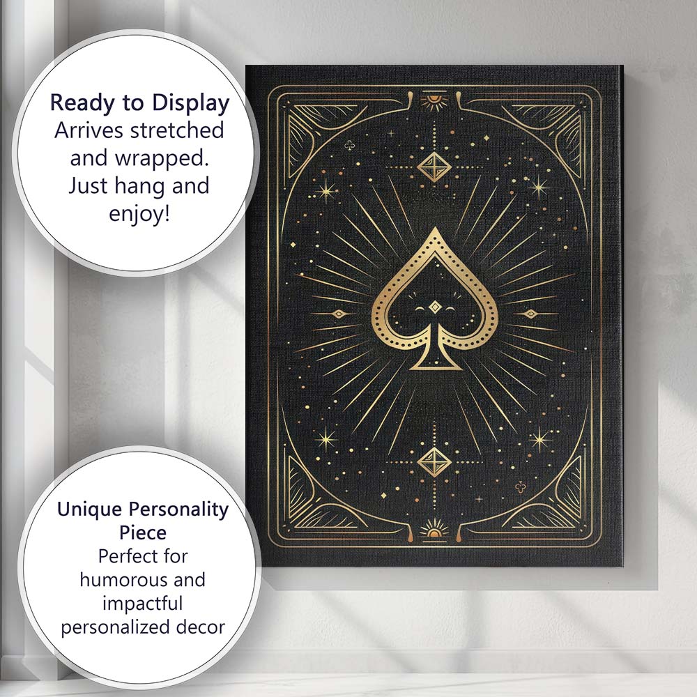 Minimal Ace of Spades Celestial Playing Card Canvas Wall Art Print Decor Picture Ready to Hang