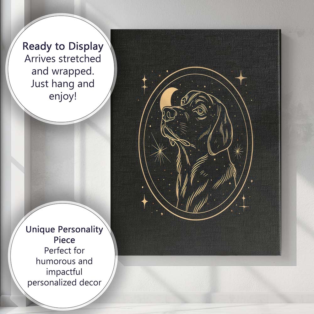 Celestial Labrador Dog Portrait Gold Line Art Canvas Wall Art Print Decor Picture Ready to Hang