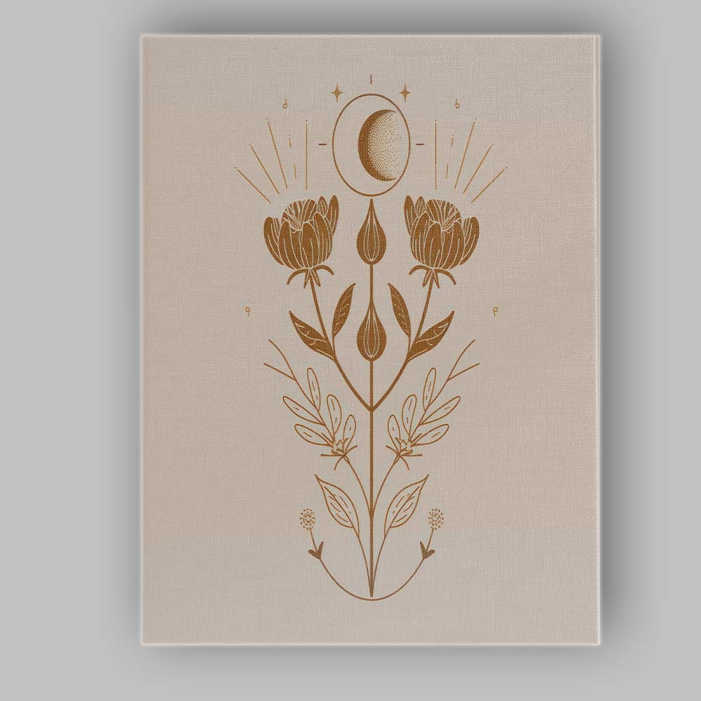 Minimal Botanical Moon Phase Wildflower Line Art Canvas Wall Art Print Decor Picture Ready to Hang