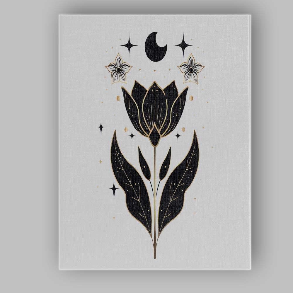 Minimal Black Lotus Flower Celestial Botanical Line Art Canvas Wall Art Print Decor Picture Ready to Hang