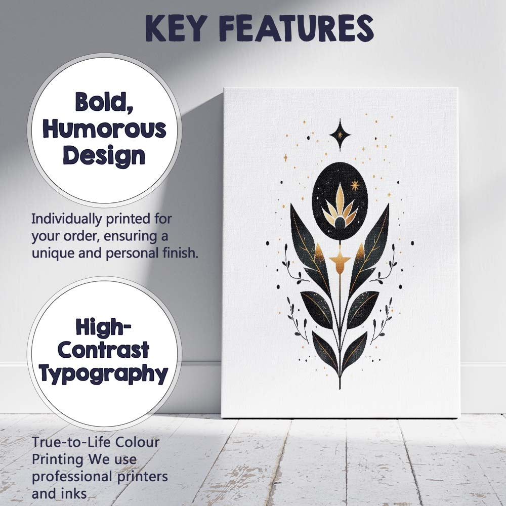 Modern Celestial Botanical Floral Moon Phase Illustration Canvas Wall Art Print Decor Picture Ready to Hang