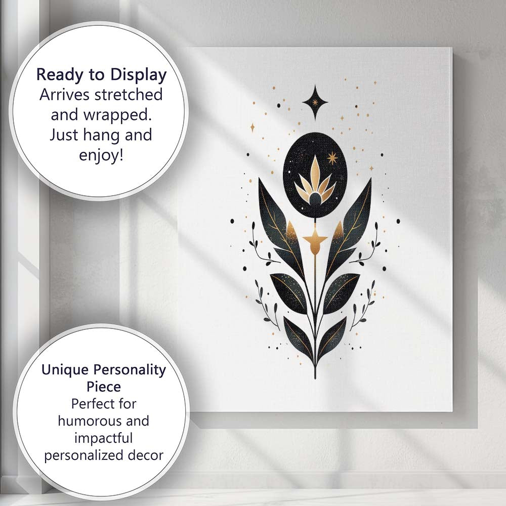 Modern Celestial Botanical Floral Moon Phase Illustration Canvas Wall Art Print Decor Picture Ready to Hang