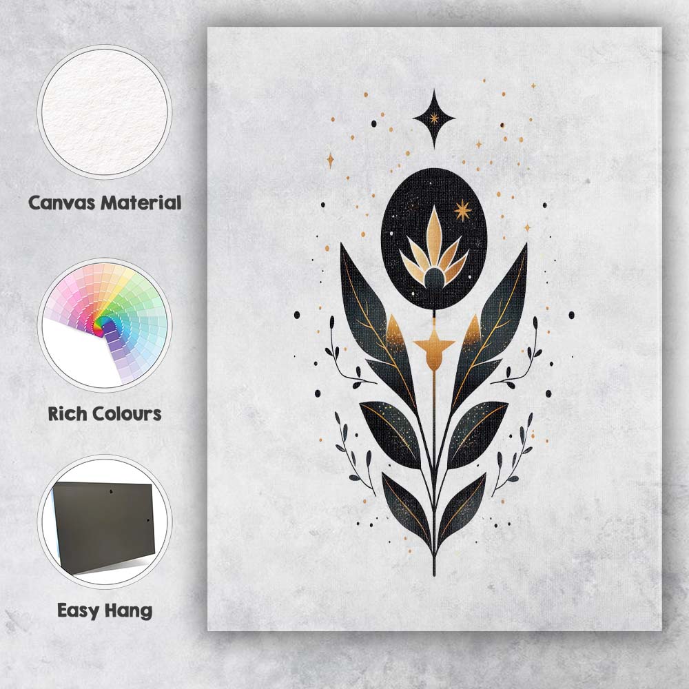 Modern Celestial Botanical Floral Moon Phase Illustration Canvas Wall Art Print Decor Picture Ready to Hang