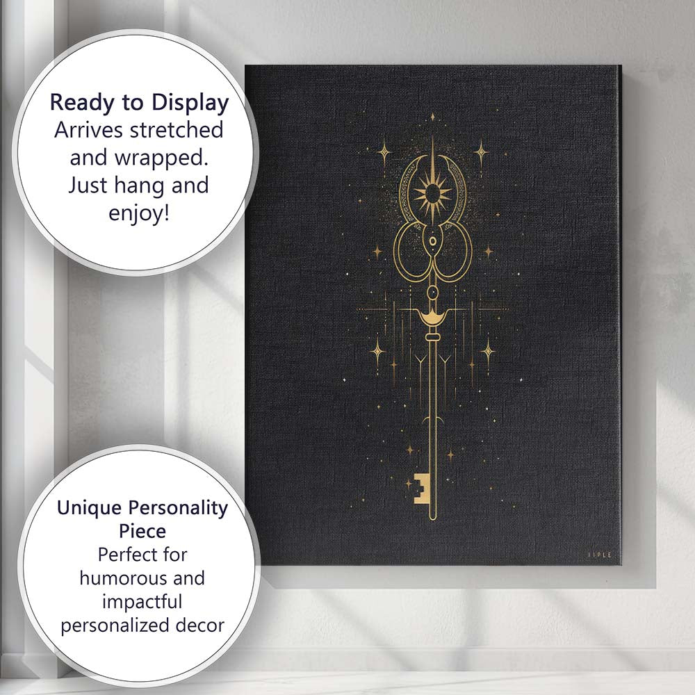 Mystical Celestial Moon Sun Ornamental Skeleton Key Canvas Wall Art Print Decor Picture Ready to Hang
