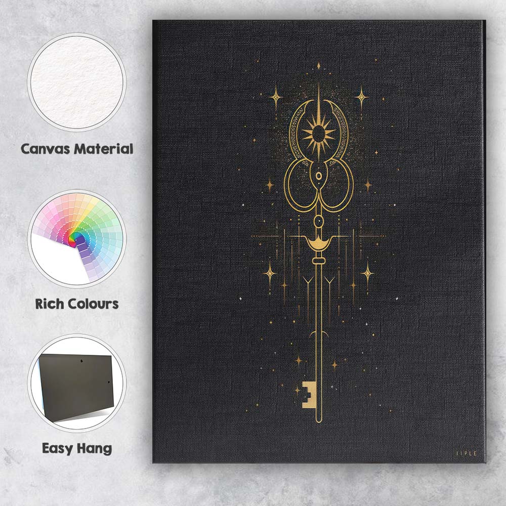 Mystical Celestial Moon Sun Ornamental Skeleton Key Canvas Wall Art Print Decor Picture Ready to Hang