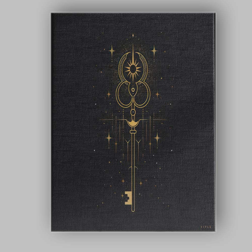 Mystical Celestial Moon Sun Ornamental Skeleton Key Canvas Wall Art Print Decor Picture Ready to Hang