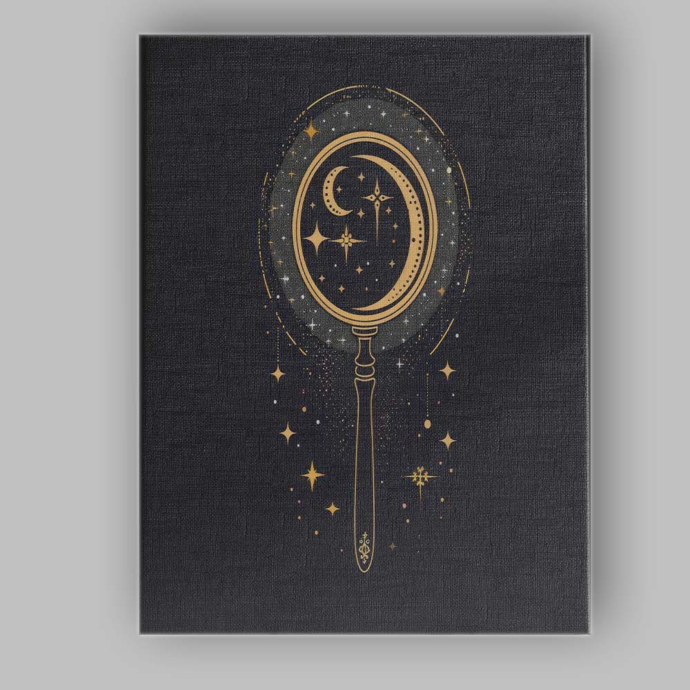 Celestial Moon Magnifying Glass Gold Line Art Canvas Wall Art Print Decor Picture Ready to Hang