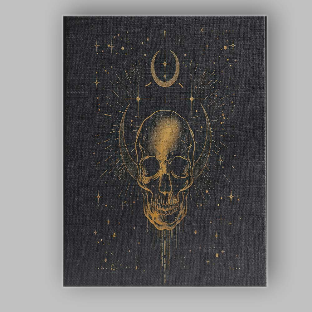 Mystical Crescent Moon Skull Celestial Gothic Gold Line Art Canvas Wall Art Print Decor Picture Ready to Hang