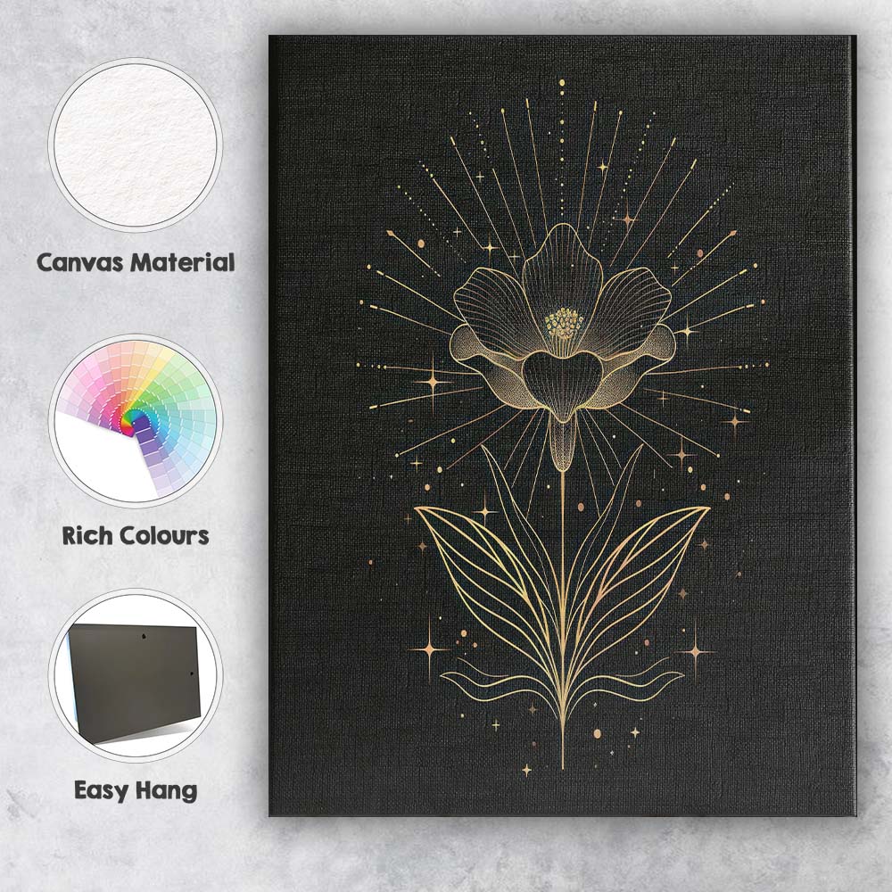 Elegant Botanical Bloom Celestial Gold Line Art Canvas Wall Art Print Decor Picture Ready to Hang