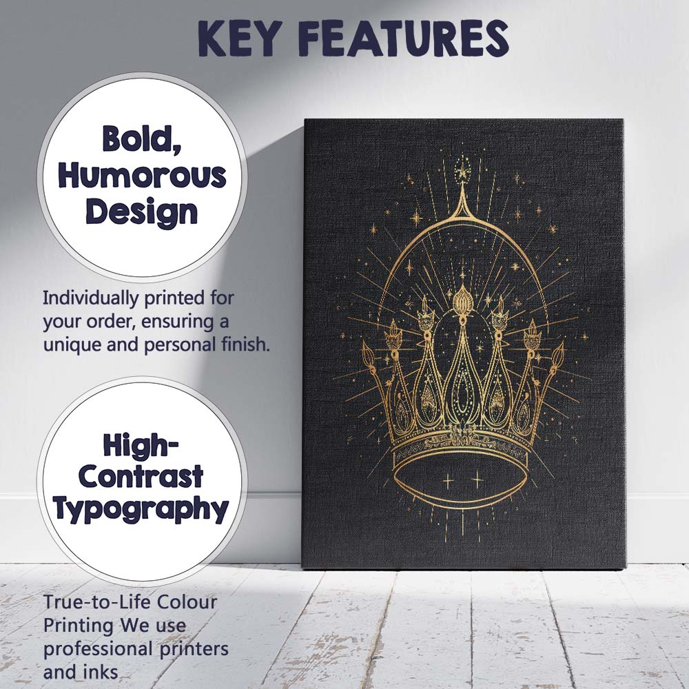 Royal Ornate Crown Celestial Gold Line Art Canvas Wall Art Print Decor Picture Ready to Hang