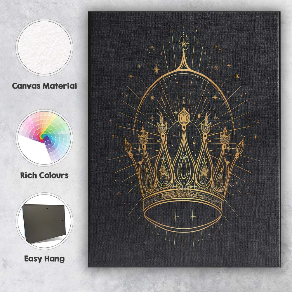 Royal Ornate Crown Celestial Gold Line Art Canvas Wall Art Print Decor Picture Ready to Hang