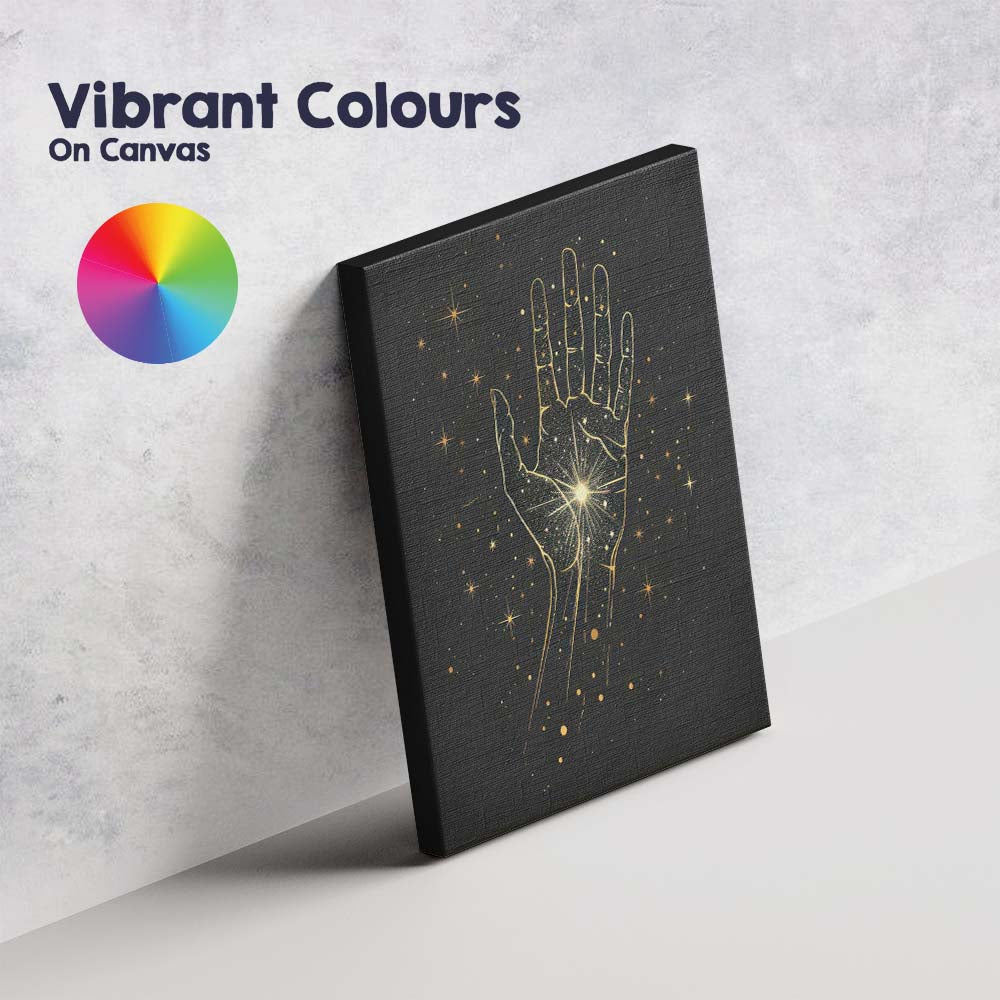 Mystical Cosmic Hand Celestial Energy Gold Line Art Canvas Wall Art Print Decor Picture Ready to Hang
