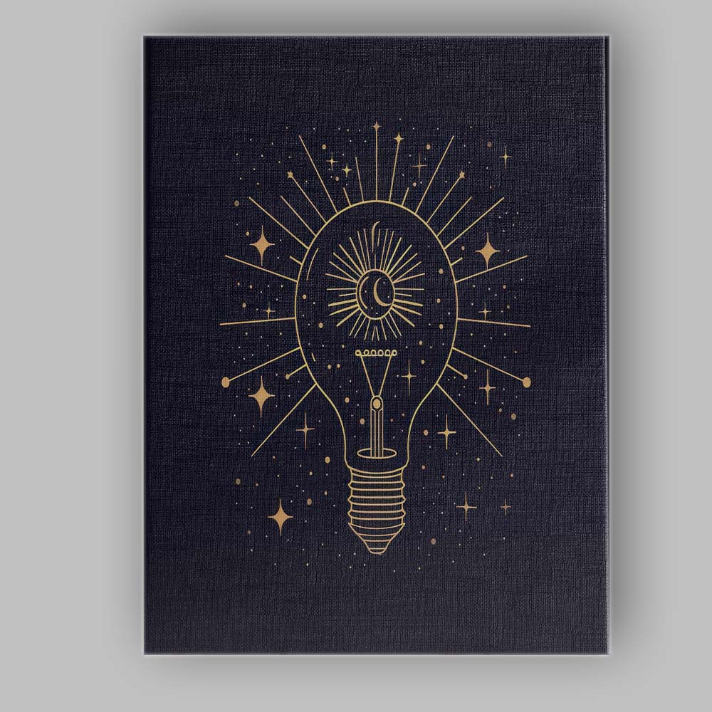 Celestial Light Bulb Moon And Stars Gold Line Art Canvas Wall Art Print Decor Picture Ready to Hang