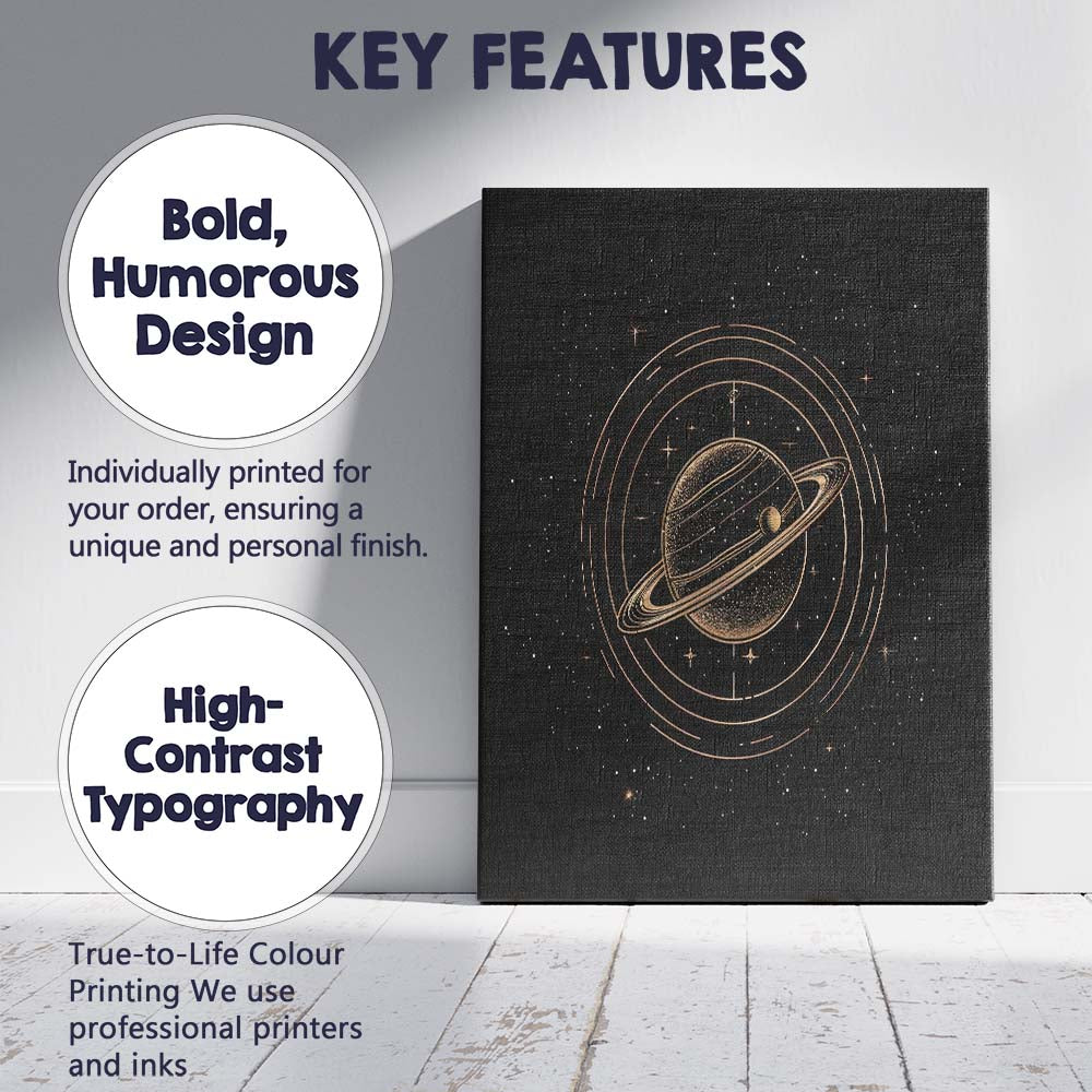 Saturn Planet Cosmic Orbit Gold Line Art Canvas Wall Art Print Decor Picture Ready to Hang