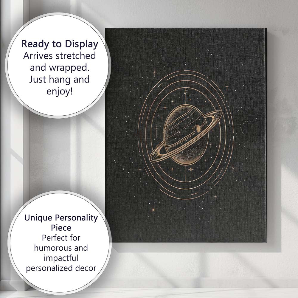 Saturn Planet Cosmic Orbit Gold Line Art Canvas Wall Art Print Decor Picture Ready to Hang