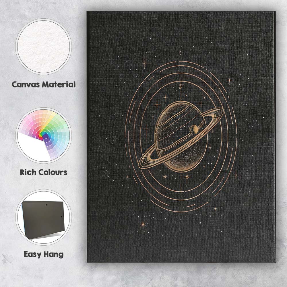 Saturn Planet Cosmic Orbit Gold Line Art Canvas Wall Art Print Decor Picture Ready to Hang