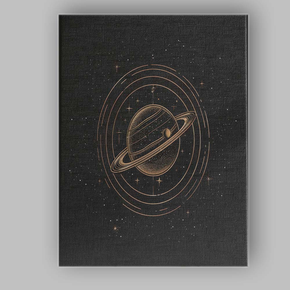 Saturn Planet Cosmic Orbit Gold Line Art Canvas Wall Art Print Decor Picture Ready to Hang