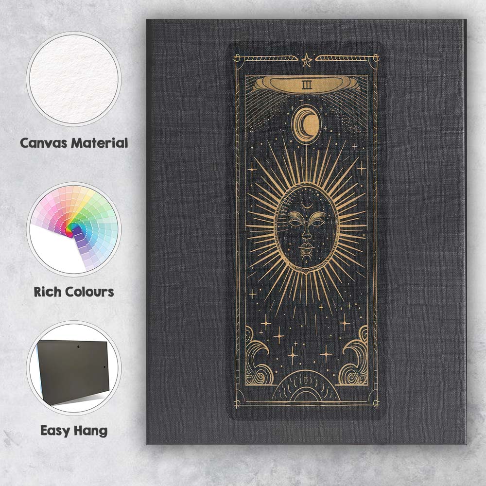 Mystical Tarot Sun Moon Celestial Card Gold Line Art Canvas Wall Art Print Decor Picture Ready to Hang