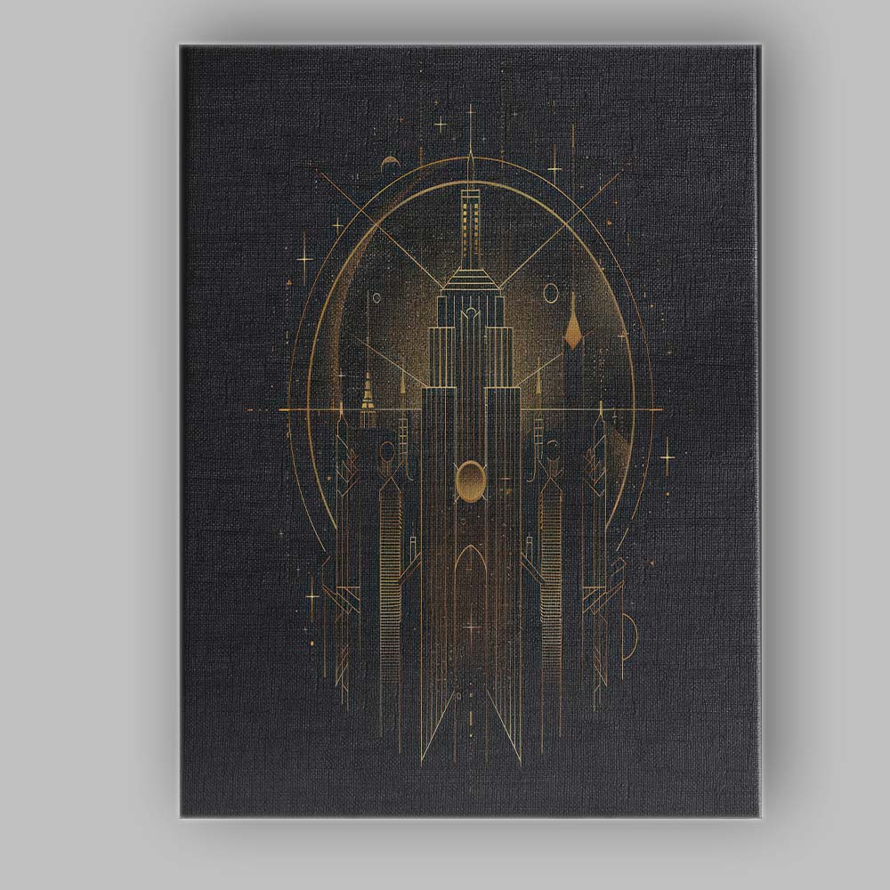 Art Deco City Skyline Celestial Gold Line Art Canvas Wall Art Print Decor Picture Ready to Hang