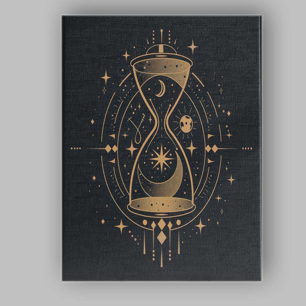 Mystical Cosmic Hourglass Moon And Stars Gold Line Art Canvas Wall Art Print Decor Picture Ready to Hang