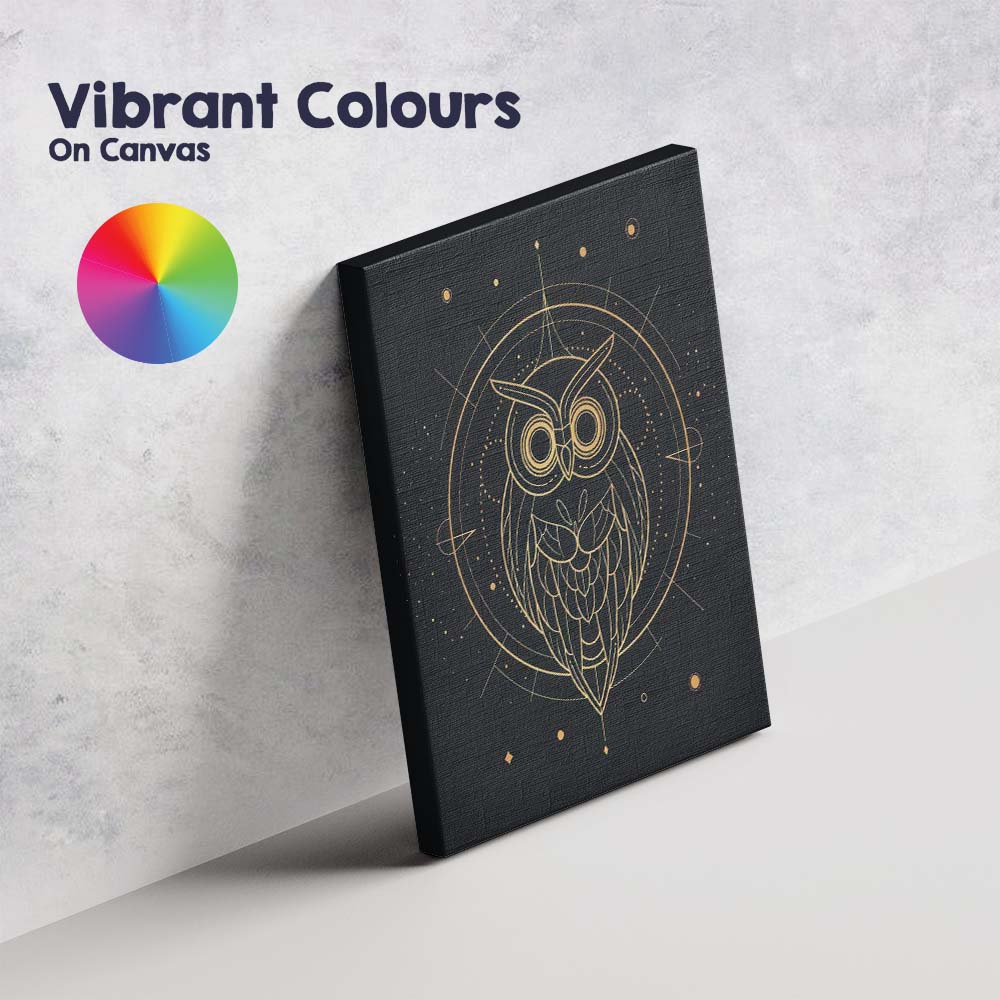 Sacred Geometric Owl Gold Line Art Canvas Wall Art Print Decor Picture Ready to Hang