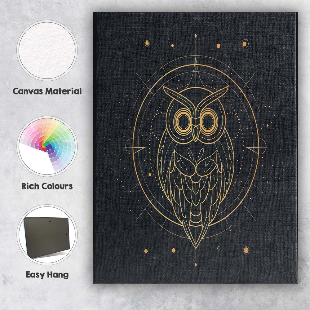 Sacred Geometric Owl Gold Line Art Canvas Wall Art Print Decor Picture Ready to Hang