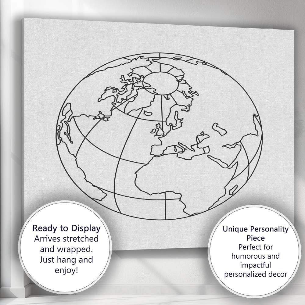 Minimal World Globe Outline Line Art Canvas Wall Art Print Decor Picture Ready to Hang