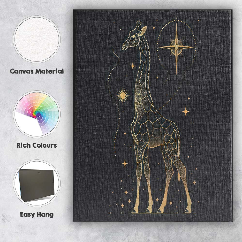 Celestial Giraffe Constellation Gold Line Art Canvas Wall Art Print Decor Picture Ready to Hang