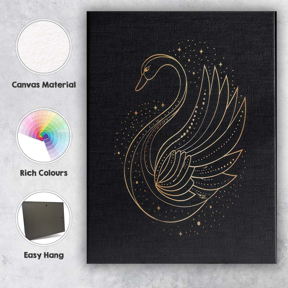 Elegant Swan Minimal Gold Line Art Canvas Wall Art Print Decor Picture Ready to Hang