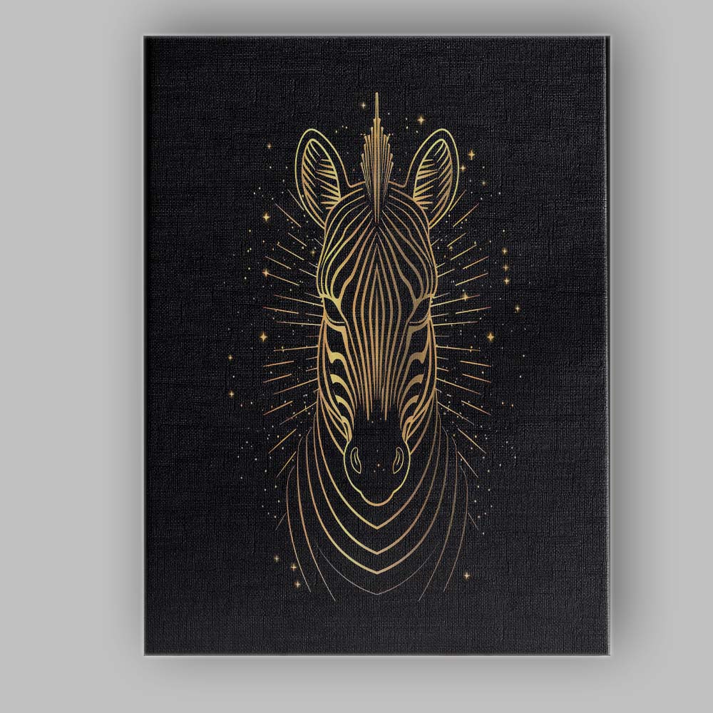 Geometric Zebra Portrait Gold Line Art Canvas Wall Art Print Decor Picture Ready to Hang