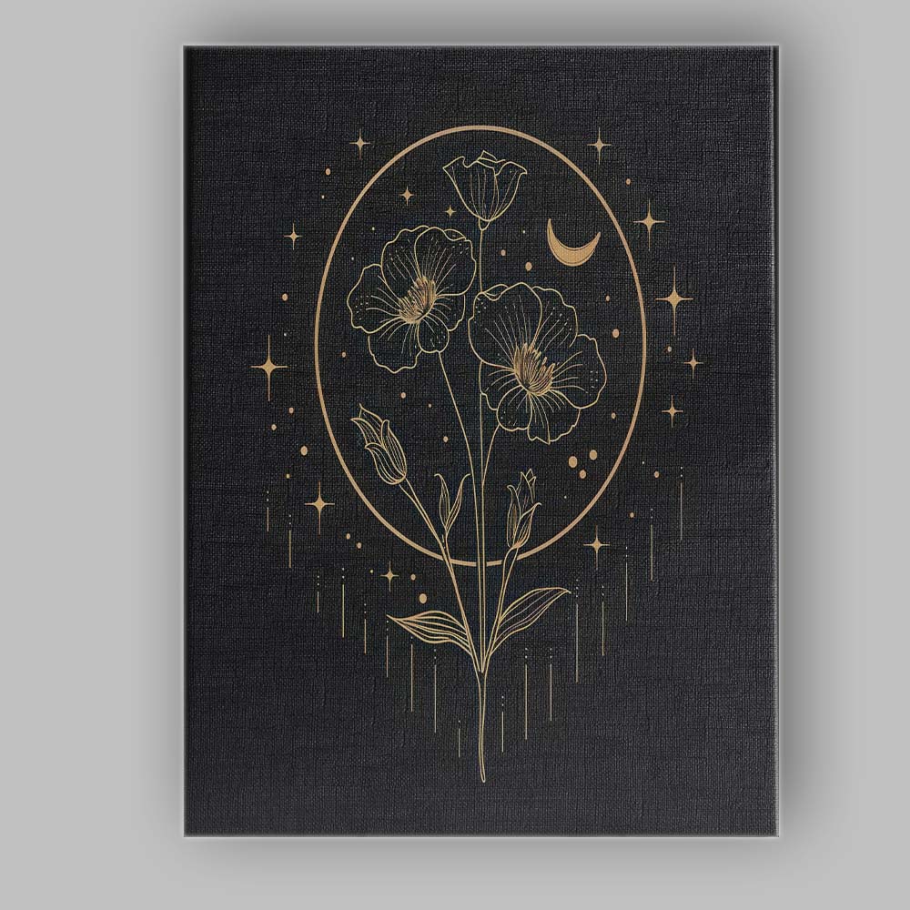 Celestial Poppy Flowers Gold Line Art Canvas Wall Art Print Decor Picture Ready to Hang