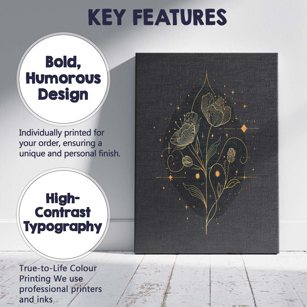 Elegant Botanical Blossom Gold Line Art Canvas Wall Art Print Decor Picture Ready to Hang