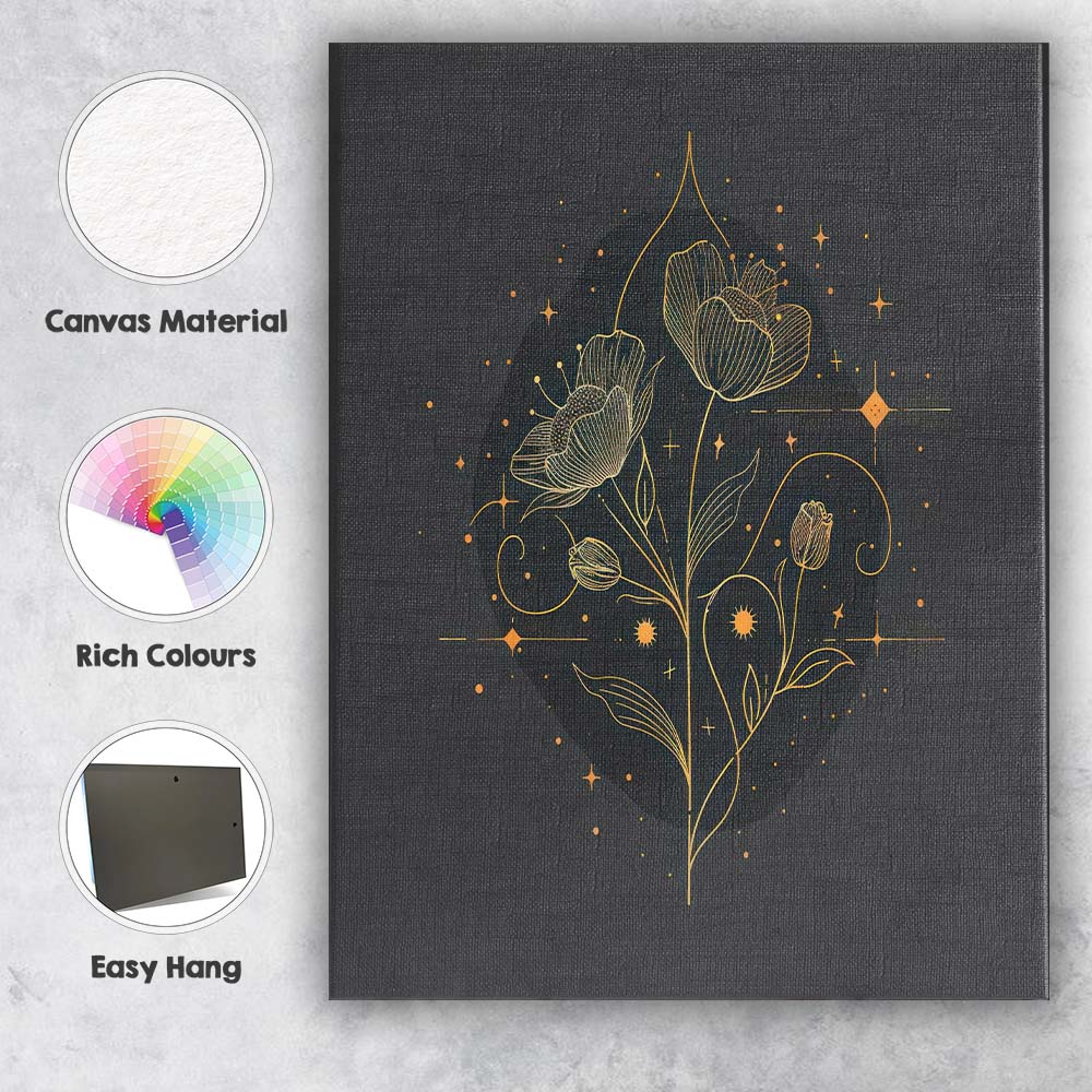 Elegant Botanical Blossom Gold Line Art Canvas Wall Art Print Decor Picture Ready to Hang