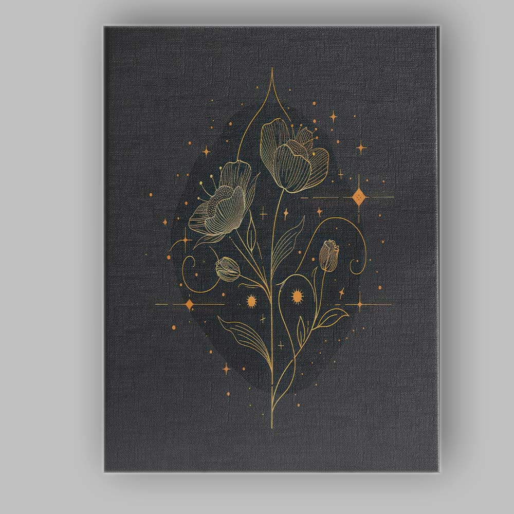 Elegant Botanical Blossom Gold Line Art Canvas Wall Art Print Decor Picture Ready to Hang