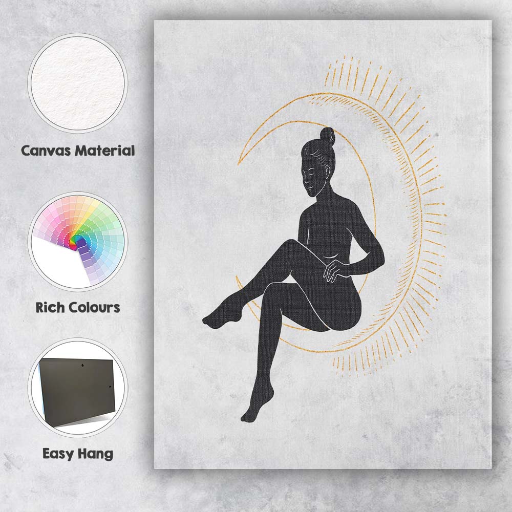 Mystical Woman Sitting On Crescent Moon Silhouette Canvas Wall Art Print Decor Picture Ready to Hang