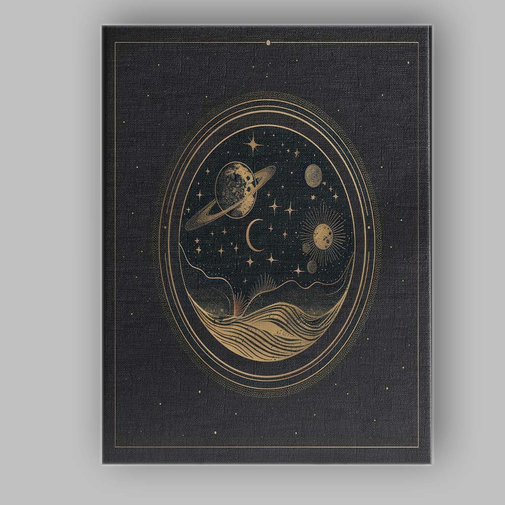 Celestial Planet Moon Cosmic Landscape Gold Line Art Canvas Wall Art Print Decor Picture Ready to Hang