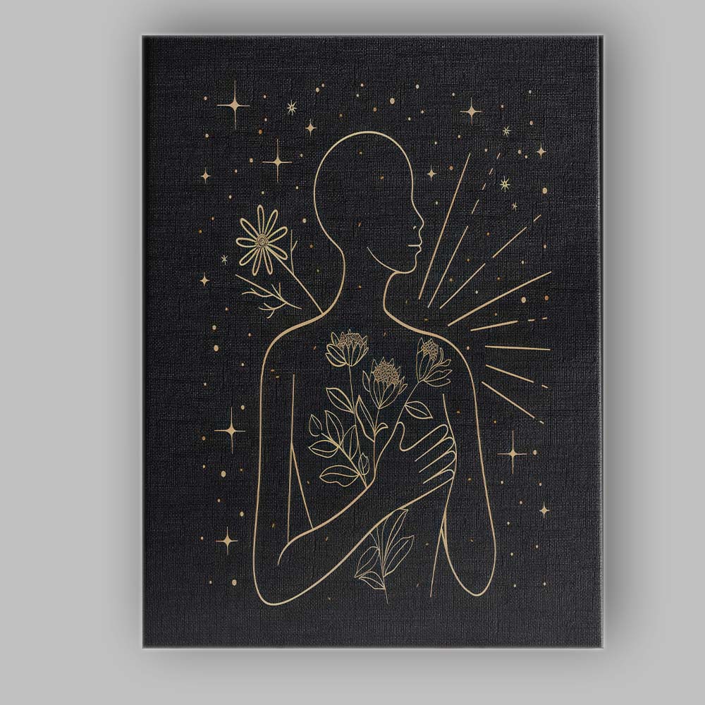 Mindfulness Floral Human Silhouette Gold Line Art Canvas Wall Art Print Decor Picture Ready to Hang