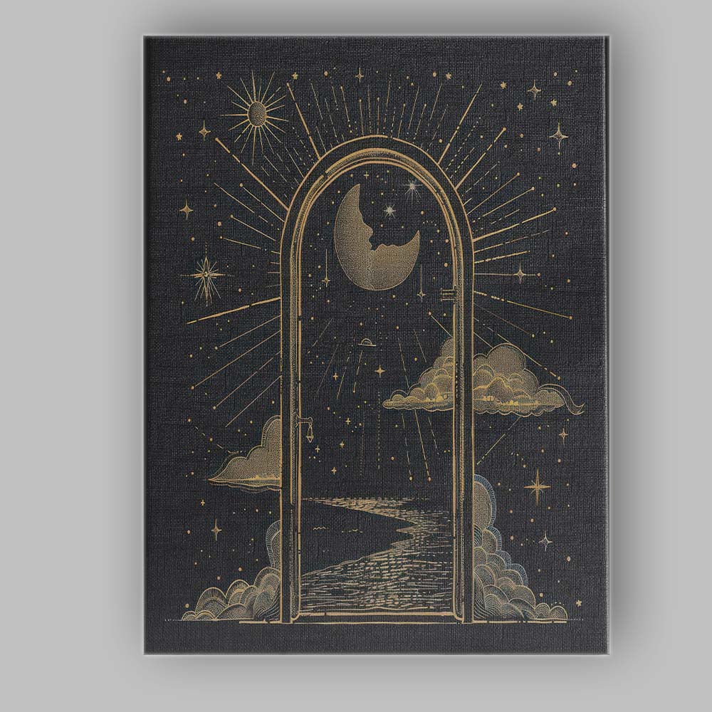 Celestial Moon Portal Night Sky Gold Line Art Canvas Wall Art Print Decor Picture Ready to Hang