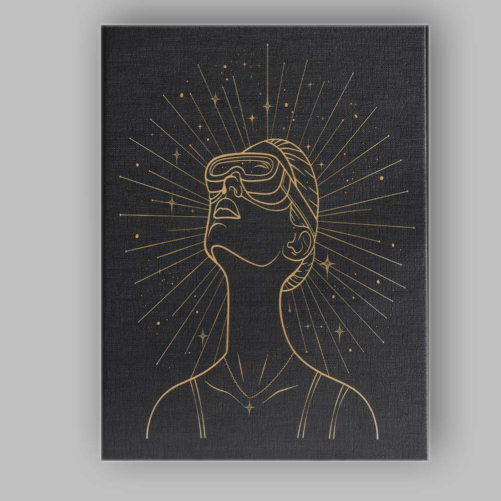 Abstract Woman Wearing Goggles Gold Line Art Portrait Canvas Wall Art Print Decor Picture Ready to Hang