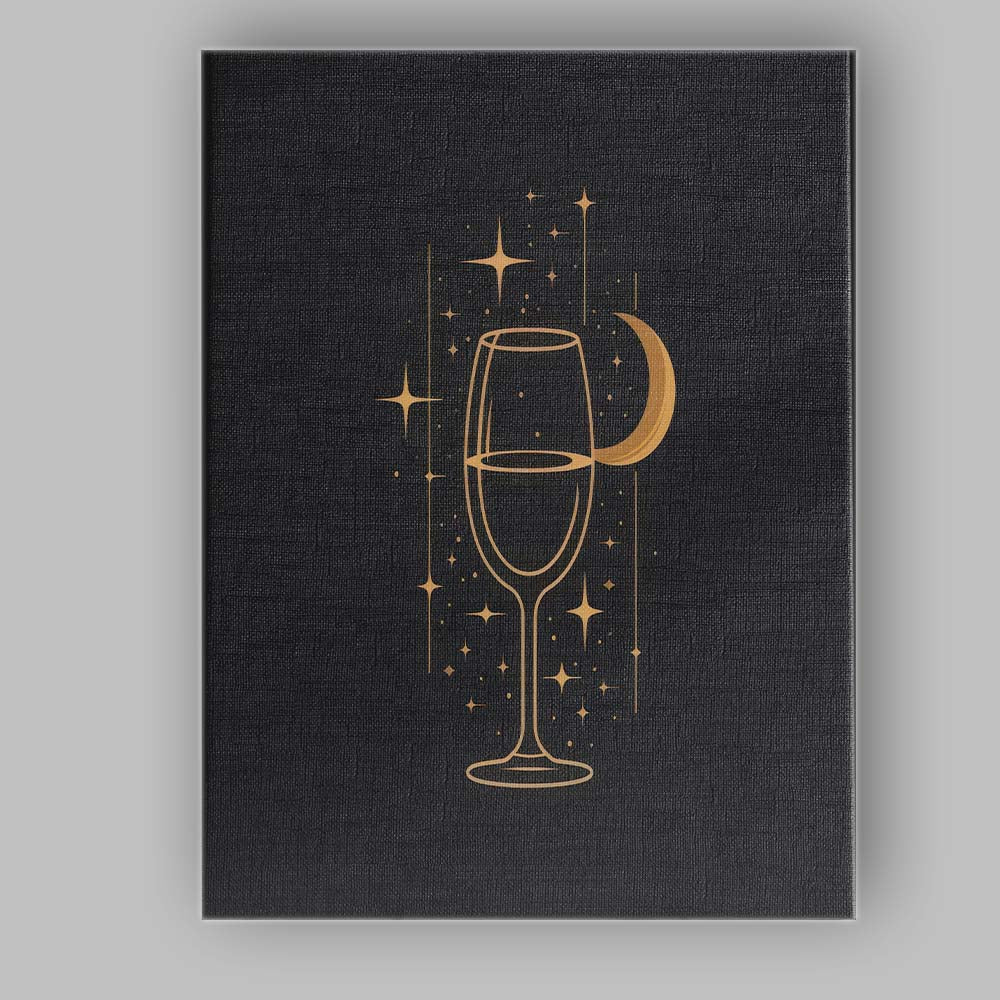 Celestial Wine Glass Crescent Moon Gold Line Art Canvas Wall Art Print Decor Picture Ready to Hang